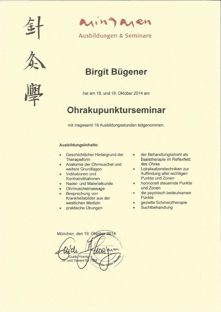 Birgit Bügener - Heilpraktikerin in Jena - _0003_Ohrakupunktur Zertifikat Guido Hoenig
